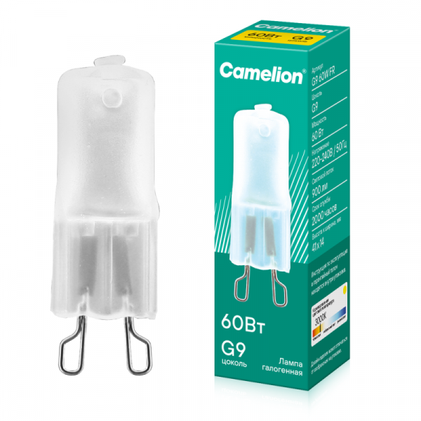Лампа галогенная 60Вт капсульная матовая G9 3000К 230В Camelion 5557