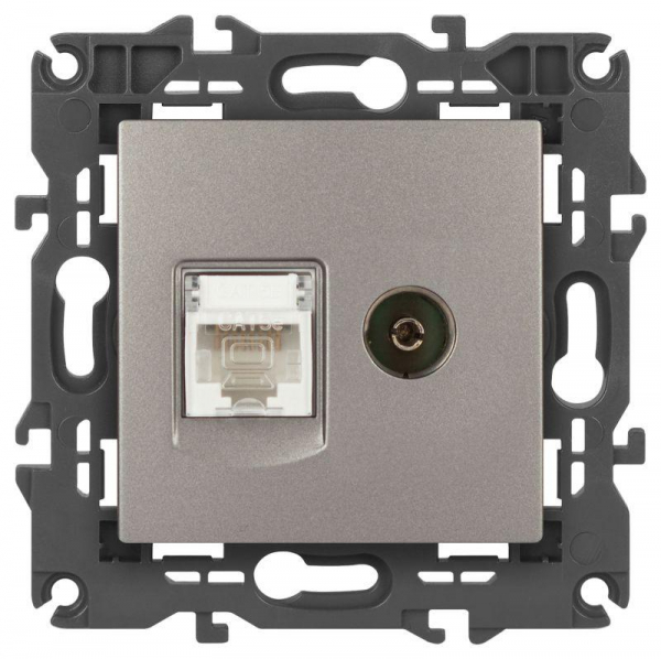 Розетка компьютерная + телевизионная Elegance 14-3110-16 RJ45+TV титан Эра Б0065768