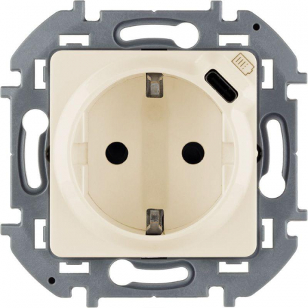 Розетка 1-м СП Inspiria 16А IP20 250В 2P+E немецк. стандарт с заряд. устройством USB тип C 1.5А 5В механизм сл. кость IEK 673771