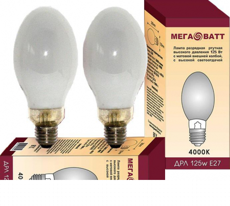 Лампа газоразрядная ртутная ДРЛ 125 E27 4000К (25) МЕГАВАТТ 03007