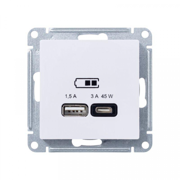 Розетка USB AtlasDesign тип A+C 45Вт высокоскор. ЗУ QC PD механизм лотос SE ATN001329