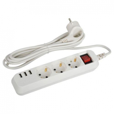 Удлинитель 3х3м с заземл. +3xUSBA 10А с выкл. U-3es-3m-USB Эра Б0052901