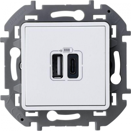 Устройство зарядное Inspiria с 2-мя USB разьемами A и C 240В/5В 3000мА бел. IEK 673760