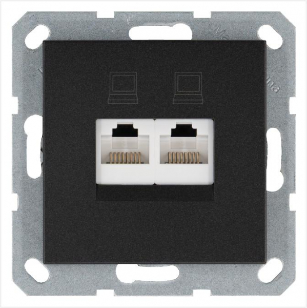 Розетка компьютерная 2-м RJ45 IP20 кат. 5E механизм антрацит Jasmart G6106B