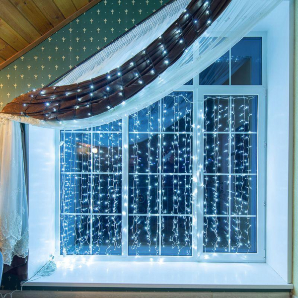 Гирлянда светодиодная "Твинкл Лайт" 6м 40LED бел. 5.1Вт 220-240В IP20 с контроллером 8 режимов провод ПВХ темн. зел. Neon-Night 303-025