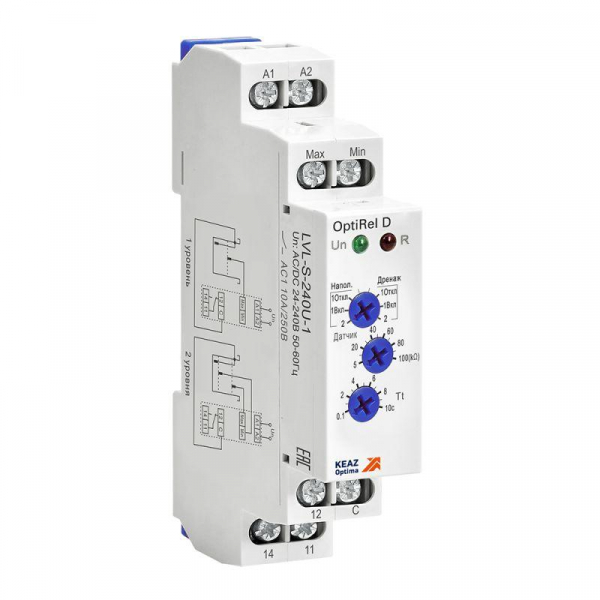Реле контроля уровня OptiRel D LVL-S-240U-1 с датчиком 1.5м 10А 1СО 24-240АС/DC КЭАЗ 332024