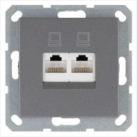 Розетка компьютерная 2-м RJ45 IP20 кат. 5E механизм алюм. Jasmart G6106S