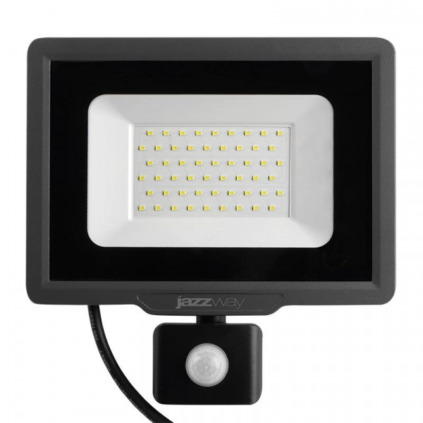 Прожектор светодиодный PFL-C3 SENSOR 50Вт 6500К IP65 ДО закален. прозр. стекло датчик движения инфракрасный Pro JazzWay 5026940A