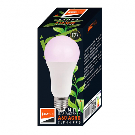 Лампа светодиодная PPG A60 Agro 15Вт А60 грушевидная E27 IP20 для растений красн./син. спектр clear матов. JazzWay 5049444