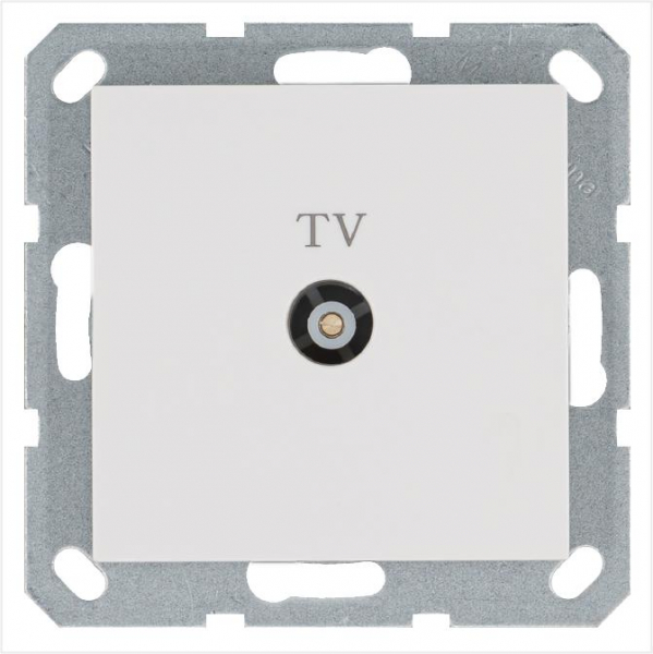 Розетка телевизионная оконечная TV Ф9.5мм механизм бел. глянцевый Jasmart G6001W