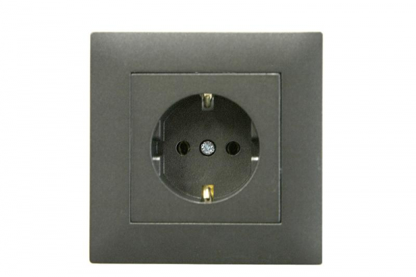 Розетка 1-м Karea RIZZ STAR с заземл. дым. металлик Makel 88050028