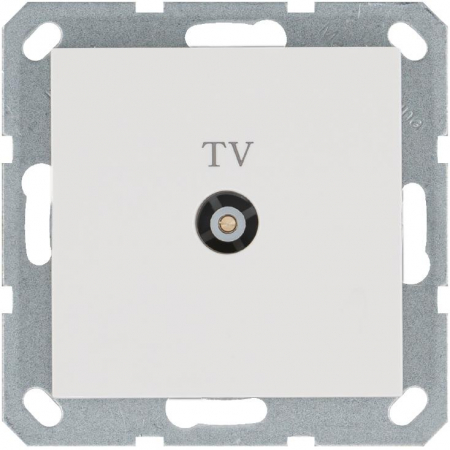 Розетка телевизионная проходная TV Ф9.5мм механизм бел. глянцевый Jasmart G6002W