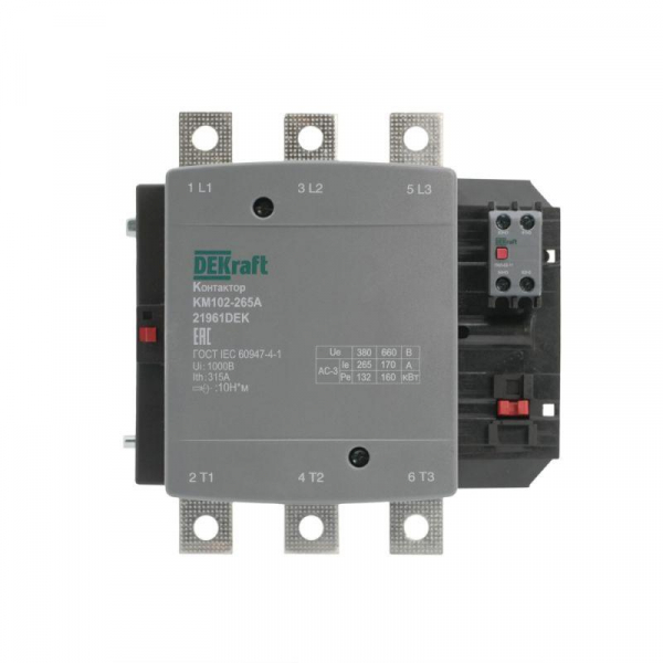 Контактор 265А 220В АС АС3 АС4 1НО+1НЗ КМ-102 DEKraft 21961DEK